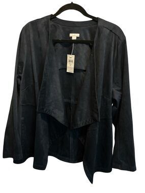 J. Jill Faux Suede Navy Jacket Blazer Size X Large Open Front Western Career NWT